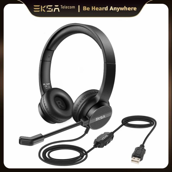 Écouteurs Eksa H12E Bureau casque de bureau USB Écouteur d'ordinateur câblé avec microphone ENC CALENT CENTER GAMER POUR LAPTOP PC Skype