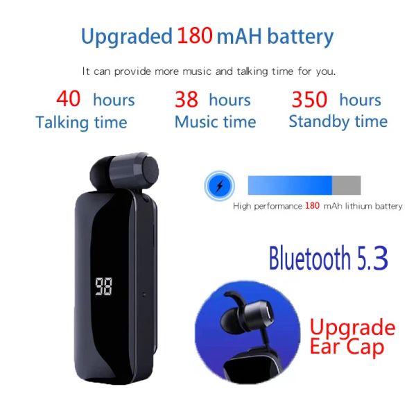 Écouteurs F906 Talage Temps 40 heures Bluetooth Headset BT5.3 Appel Rappel Vibration Sport Clip Driver Auricularres Earphone PK K55