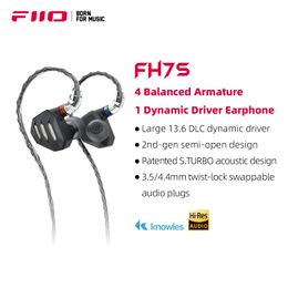 Oortelefoon Fiio Fh7/fh7s Inear-oortelefoon Krachtige 1dd+4ba hybride technologie Iem-oordopjes met 3,5/4,4 mm-stekker