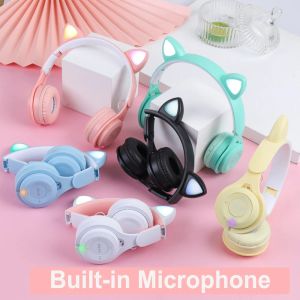 Écoute flash Light mignon Cat Oreau Headphone Bluetooth sans fil avec micro Contrôle LED Kid Girl Stéréo Musique Casque Casque de téléphone