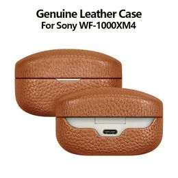 Oortelefoon lederen tas voor Sony Wf1000xm4 Echt leer handgemaakt Wf 1000xm4 Cover Lychee patroon Bluetooth oortelefoon gevallen