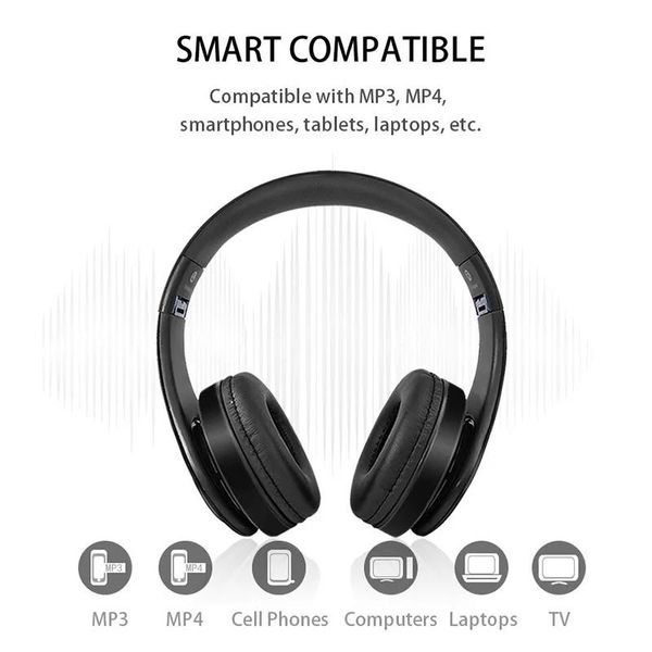 Écouteurs Casque Musique Casque Hifi Stéréo Sans Fil Bluetooth Écouteur Pliable Sport Écouteur Fm avec Micro Mains Libres Support Carte SD