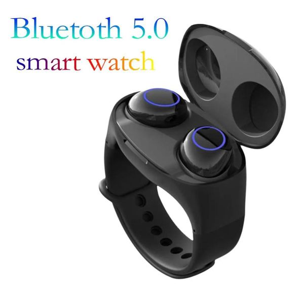 Écouteurs Montre intelligente HM50 True Wireless TWS Écouteurs Bluetooth5.0 Casque Touch Control HiFi Écouteurs avec bracelet Power Case pour I