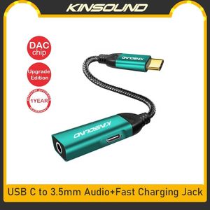 Oortelefoon Kinsound 2 in 1 Type C naar 3,5 mm Jack USB C Audio Splitter Hoofdtelefoonkabel Oortelefoon Aux 3.5 Adapter Oplader met Hires Dac Chip