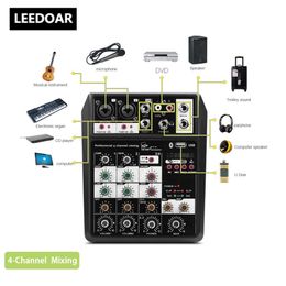 Écouteurs Leedoar C4 4 canaux Live Streaming Ordinateur Dj Multifonction Compatible Prise Casque Studio Carte Son Mélangeur Audio Portable