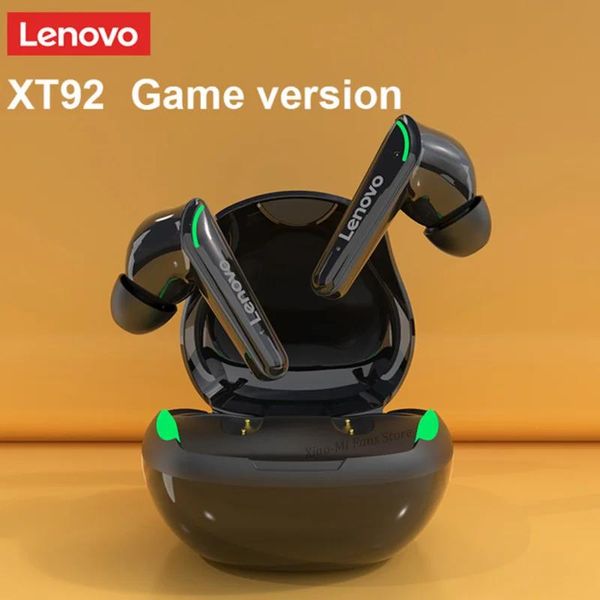 Auriculares Lenovo XT92 TWS, auriculares para juegos Bluetooth 5,1, auriculares profesionales de baja latencia para jugadores con micrófono, auriculares estéreo HiFi 9D