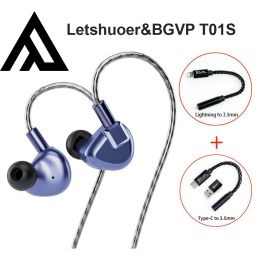 Écouteurs LetsShuoer S12 Pro BGVP T01S Adaptateur HIFI IEMS dans le moniteur câblé des écouteurs 0,78 mm 2pin Magnétique Casque de pilote planaire