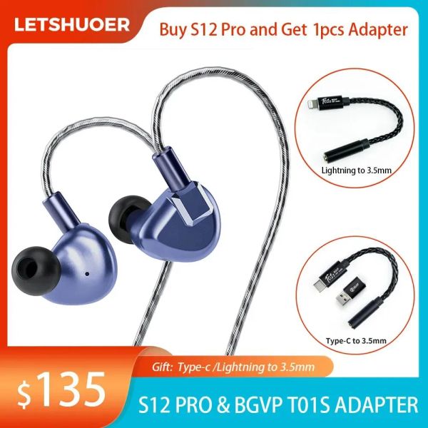 Écouteurs LetsShuoer S12 Pro IEMS BGVP T01S Adapter Monitor in Hifi Earphone pour iPhone Huawei Quality Bass Magnetic Planar Pilorar