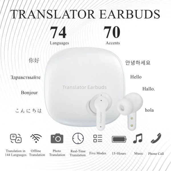 Écouteurs M3 Traducteur vocal Écouteurs prend en charge 144 langues traduction sans fil Bluetooth casque instantanément bidirectionnel en ligne hors ligne