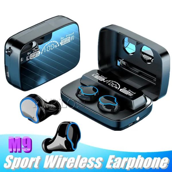 Écouteurs M9 Écouteur sans fil BT 5.0 TWS Mini Mini Bluetooth Écouteurs Buetooth Écouteurs de bruit Affichage LED avec boîte de chargement