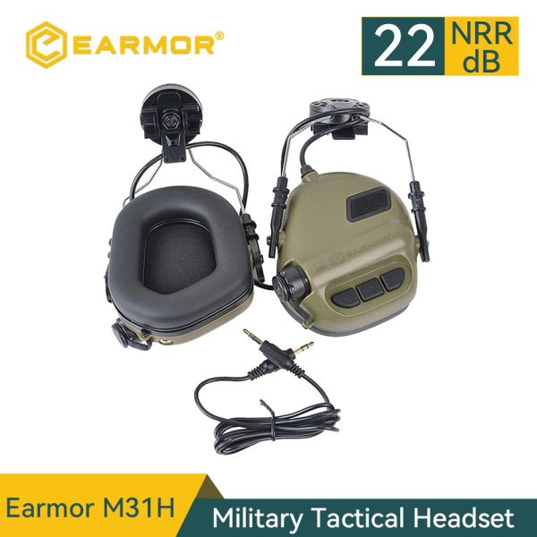 Auriculares Auriculares tácticos militares Earmor M31H Mod3 Protección auditiva de auriculares Auriculares de aviación Softoir para el techo rápido verde