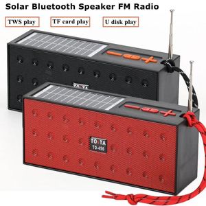 Auriculares Mini Radio FM portátil Inalámbrico TWS Caja de sonido estéreo Carga solar Altavoz Bluetooth Reproductor de música manos libres con puerto USB TF