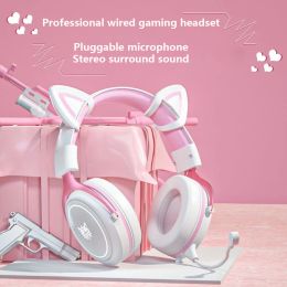 Écouteurs nouveaux x10 blanc rose rose oreille à la tête de jeu de girl de fille câblée mignon girl hd micro stéréo orienté casque sonore