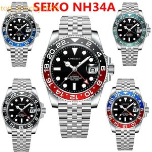 Écouteurs NH34 Mécanique montre 10Bars GMT Watch Corgeut Marque Jubliee Sapphire Glass Swim Men Regarde Luminal Reloj Hombre