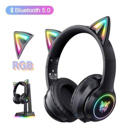 Écouteurs Onikuma B90 RGB oreille de chat casque sans fil Bluetooth pour fille casque antibruit sur l'oreille écouteurs de téléphone RGB lumière LED