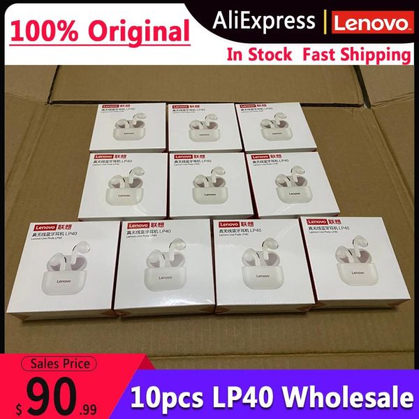 Auriculares Original lenovo lp40 10 piezas al por mayor auriculares bluetooth audio inmersivo alta fidelidad tws auriculares inalámbricos control táctil con micrófono