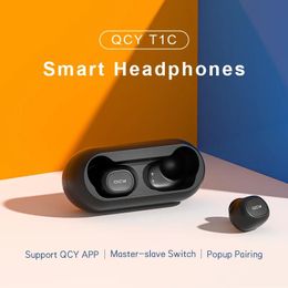 Kopfhörer QCY T1C Bluetooth-Kopfhörer BT5.0 Drahtloser 3D-Stereo-TWS-Kopfhörer mit Dual-Mikrofon-Headset HD-Anruf-Ohrhörer Anpassen der APP