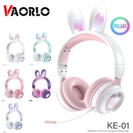 Écouteurs Lapin Oreille Casque Sans Fil Bluetooth 5.0 Écouteurs Filles Enfants Stéréo Musique Casque Avec Micro RVB Lumières Gamers Cadeaux D'anniversaire