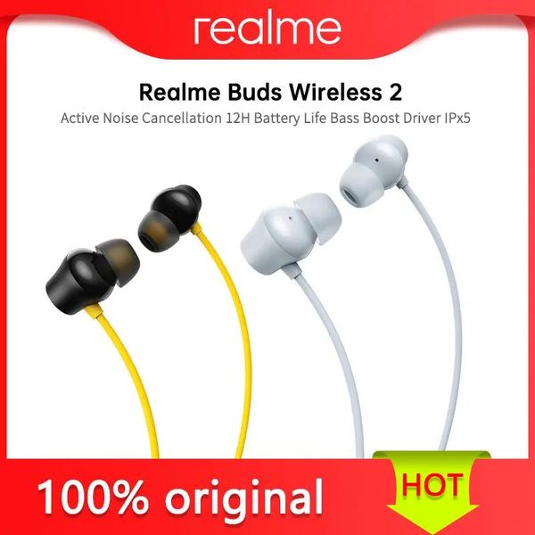 Écouteurs Realme Buds Wireless 2 Bluetooth Eearphone Suppression active du bruit 12H Autonomie de la batterie Bass Boost Driver IPx5 Musique Sport Écouteurs