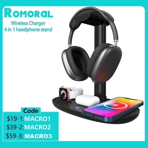 Écouteurs Romoral 4in1 support de casque de jeu avec chargeur sans fil support de casque détachable chargeur sans fil pour téléphone Ios Iwatch