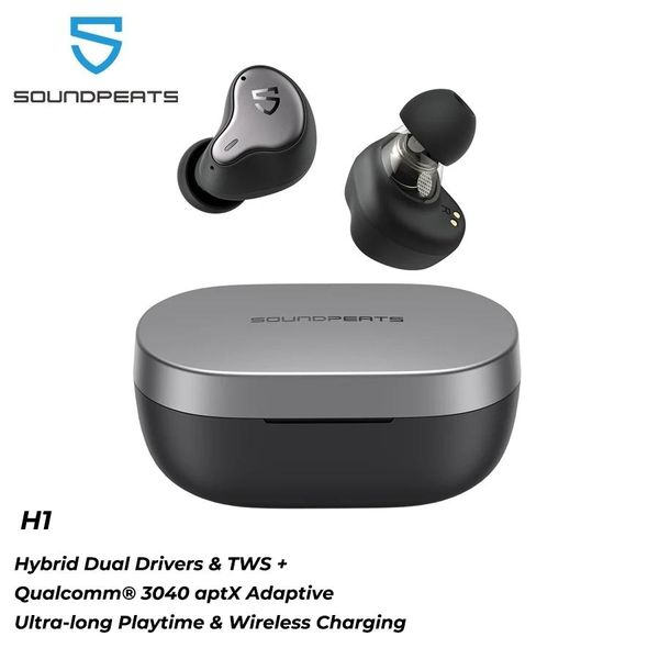 Écouteurs Soundpeats H1 hybride Dualdriver Tws écouteur Bluetooth 5.2 Aptx Qcc3040 son Hifi écouteurs de charge sans fil 40 heures de lecture