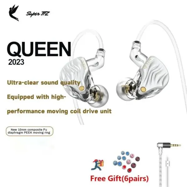 Écouteurs TFZ Queen 10 mm Composite PU Diaphragm Dynamic HiFi Elecphones Bass Bass Wired Headphone 3.5 mm / Typec DJ Music Headset Supertfz