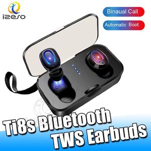 Oortelefoon Ti8s TWS oordopjes Bluetooth 5.0 Handsfree Echte draadloze stereohoofdtelefoon Gaming Sport Designer Mini-headsets met 400mAh-oplader B
