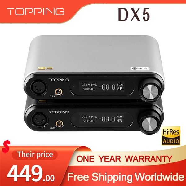 Auriculares TOPPING DX5 MQA Decodificador ES9068AS*2 DAC Amplificador de auriculares DSD512 PCM768kHz Entrada LDAC/USB/ÓPTICA/COAXIAL Salida XLR/RCA/6,35 mm