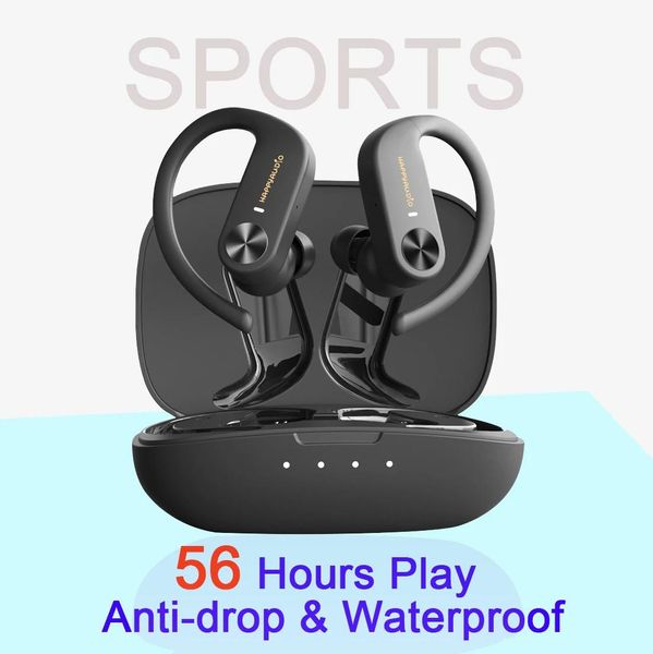 Écouteurs TWS Sports Headphones Bluetooth Wireless Headset Oree Hooks Antifall Earpiece étanche Écouteurs avec Contrôle tactile de microphone