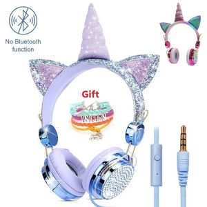 Oortelefoons eenhoorn bedrade headset met microfoon voor meisjes dochter muziek stereo oortelefoon voor computer smartphone hoofdtelefoon kinderen geschenken