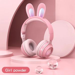 Écouteurs casque sans fil avec micro lapins mignons filles RGB LED stéréo musique Bluetooth écouteurs enfants téléphone casque de jeu Gamer
