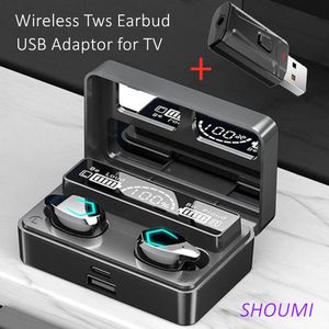 Écouteurs Wireless TV Earbud TWS Bluetooth casque avec adaptateur USB 9D Écouteur stéréo CVC Annulation de la boîte de charge 3000mA