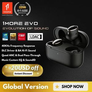 Écouteurs Première mondiale 1MORE EVO Hires Écouteurs sans fil Audiophile LDAC Bluetooth 5.2 Casque 42dB ANC Tws Connect 2 Appareil Écouteur