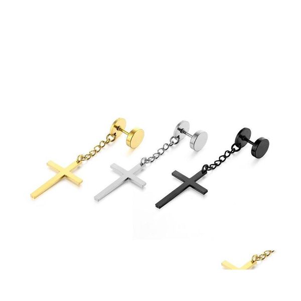 Pendiente Atrás 1 pieza Punk Gótico Acero inoxidable Stud Cross Round Fake Ear Taper Mancuerna Mujeres Hombres Rock Joyería Drop Entrega Findi Dhtzw