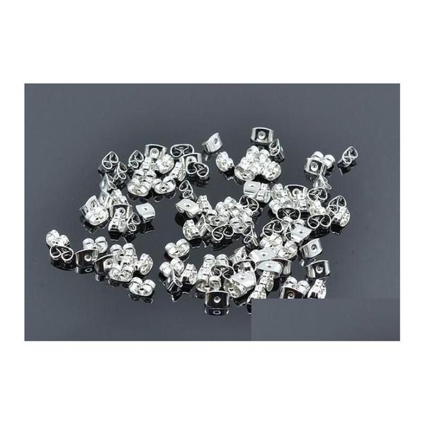 Boucle d'oreille arrière or / argent métal papillon boucles d'oreilles bouchons rouleaux post bijoux résultats bouchon d'oreille 100 pièces / 50 paires livraison directe composant Dhkk6