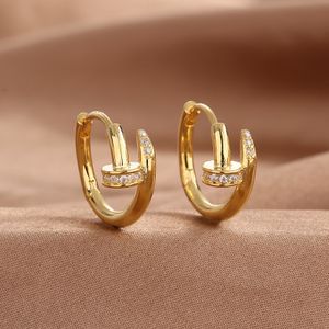 Pendientes de mujer de acero de titanio de clavos clásicos con diamantes de lujo diseñador regalo dorado diamantes con incrustaciones joyas no desvanecientes