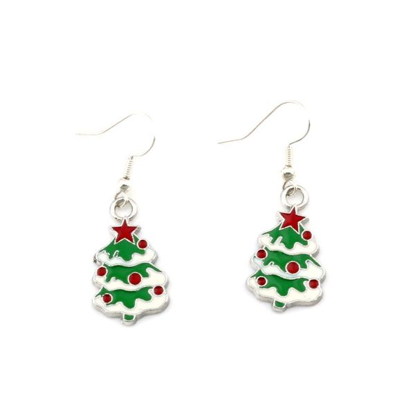 10 paires / lot Green Entamel Christmas Tree Boucles d'oreilles Silver Fish Fish Ear Hook Chandelier Bijoux 42x15 mm
