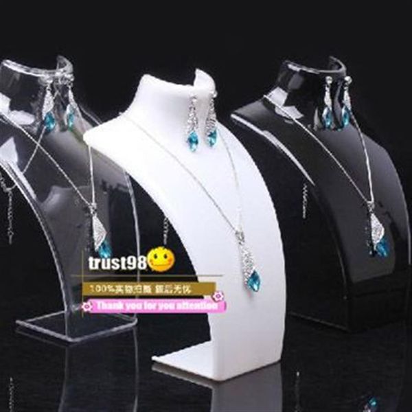 Pendiente, collar, conjunto de joyas, modelo de cuello, soporte de joyería acrílico de resina barato, maniquí con 3 pulseras de colores, soporte de exhibición colgante 249x