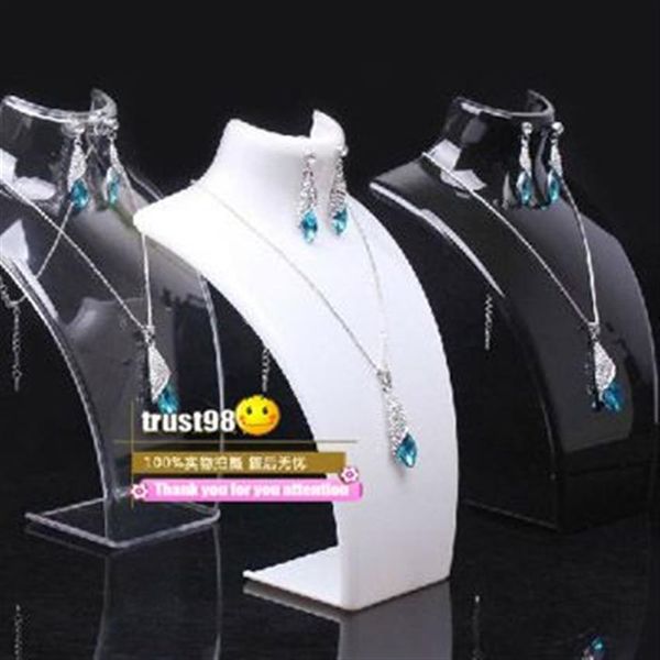 Pendiente Collar Conjunto de joyas Cuello Modelo barato Resina Acrílico Soporte de joyería Maniquí Tiene 3 pulseras de color Colgante Display Holder191F