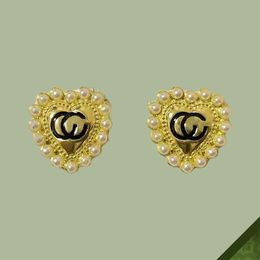 Boucle d'oreille Moucrages d'oreilles Designer G Luxury Jewelry Bijoux S925 Pin de perle en argent Love Cœur Alphabet Gol