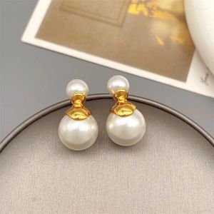 Pendientes Stud Pendientes Europeos y Americanos Retro Con Incrustaciones De Perlas De Doble Cara Para Mujeres Lujo Elegante Chapado En Oro De 18k