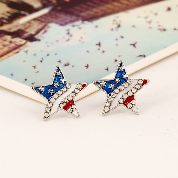 Boucle d'oreille boucles d'oreilles pour femmes drapeau américain boucles d'oreilles étoile à cinq branches en forme de coeur strass boucles d'oreilles X0709 X0710