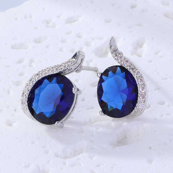 Orecchini a bottone Gioielli a bottone Orecchini alla moda Blu Carino Luce Nuovo lusso Placcato in oro 18 carati 3a Cz Pietra Vintage Festa per ragazzi Donne Ragazze Estetica reale Bling Zircone cubico