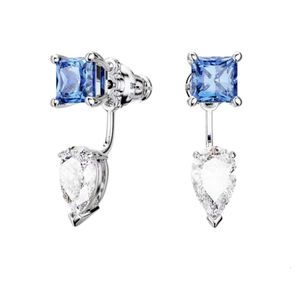 Pendiente Swarovskis Joyas De Diseño Pendientes De Calidad Original Mujer Diamantes Azules Y Blancos Utilizando Elementos Pendientes Geométricos De Cristal Simples Mujer