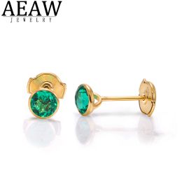 Boucles d'oreilles 1.0ctw 5.0 mm Cut Lab Lab Colombie Emerald Eaude Solide Solide Ralon 18K Gold Push Push Back Seding Retting