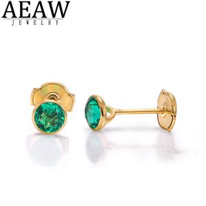 Oorbellen 1.0ctw 5.0mm Ronde Cut Lab Colombia Emerald Earring Solid Real 18k Yellow Gold Push Back Bezel Setting Gecertificeerd