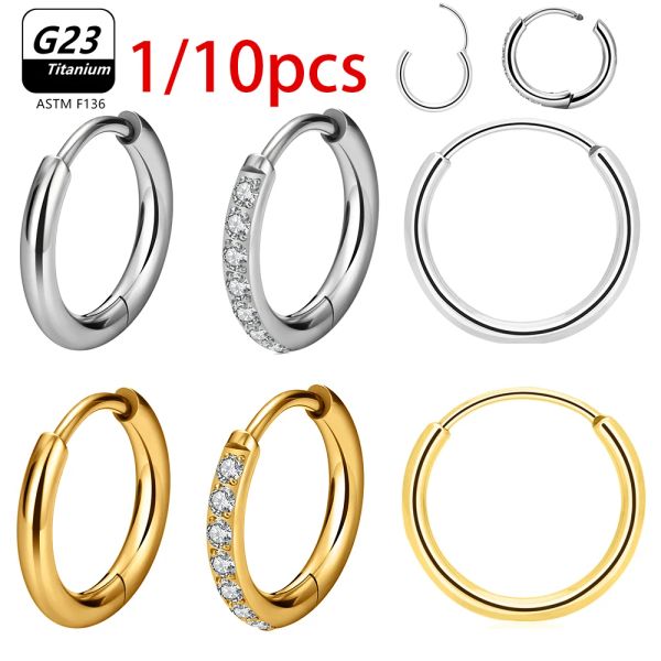 Boucles d'oreilles 1 / 10pcs G23 Titanium Hoop Oreau Boucle d'oreille pour femmes Piercing Nose Ring ASTM F136 Body Jewelry Accessoires en gros 2024 Nouveau