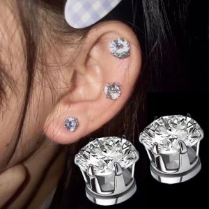 Boucles d'oreilles 1 paire Boucles d'oreilles magnétiques blanches Aimant Clips d'oreille Femmes Femmes Stud Oreille Crystal Stone Stud Clip d'oreille