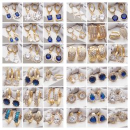 Boucles d'oreilles 10 paires/lot en gros de mode boucles d'oreilles couleur or rondes AAA CZ cristal boucles d'oreilles délicates pour les femmes cadeaux d'anniversaire bijoux