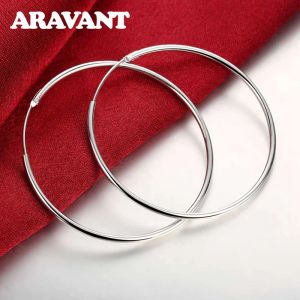 Oorbellen 100% 925 Sterling Silver Hoop Earring voor vrouwen 35/50/60mm Big Round Circle Earrings sieraden Gift